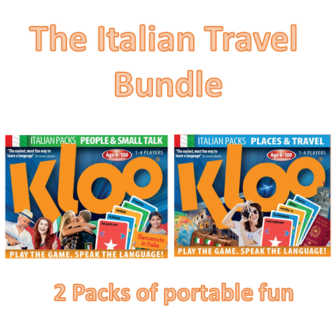 KLOO's Play & Learn Italian Travel Game Combo, Packs 1 & 2 (4 Decks) - Fun, Fast & Easy