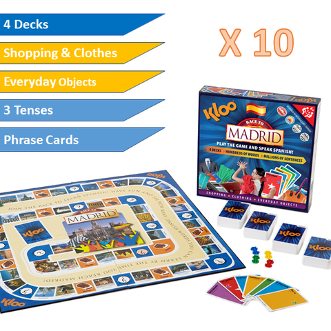 KLOO's Play & Learn Spanish Schools Gold Pack - 10 x 'Race to Madrid' Board Games - Language Teacher Resources