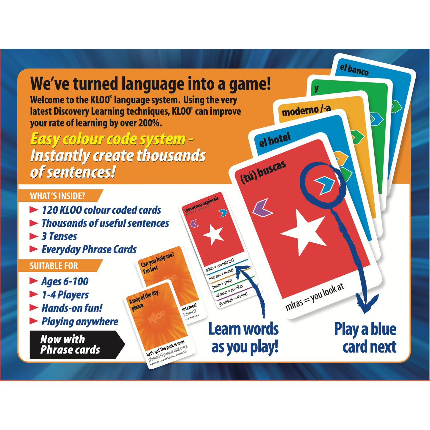Learn Spanish Card Games Combo - Eating & Drinking + Places & Travel Vocabulary (2 Double Decks)