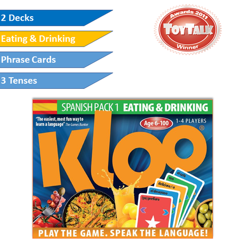 KLOO's Play & Speak Spanish Card Games Pack 1 - Eating & Drinking - (2 Decks) - Fast, Fun and Easy