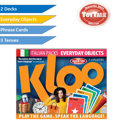 KLOO's Play & Learn Italian Card Games - Everyday Objects -  Pack 4 (Double Deck)