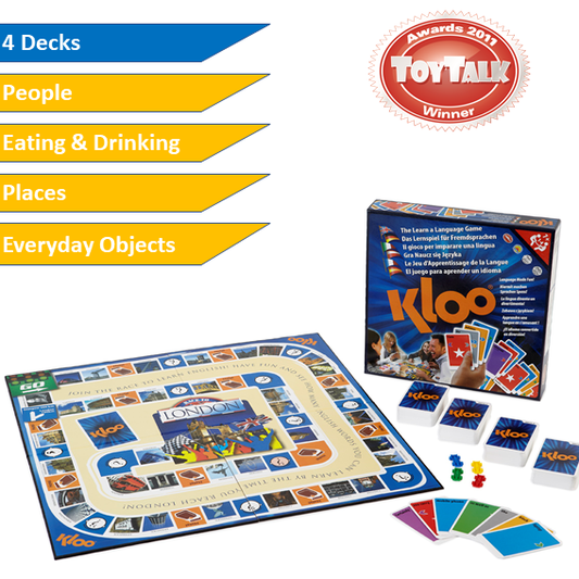 KLOO’s Race to London – Learn to Speak English Board Game - TEFL Teaching Resource (4 Decks)