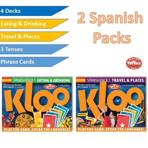 KLOO's Play & Speak Spanish Card Games Combo, Packs 1 & 2 (4 Decks) - Fast, Fun & Easy