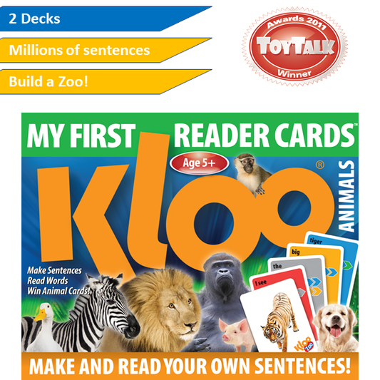 Jeu de cartes KLOO Zoo – Lisez les premiers mots, faites des phrases et construisez un jeu de zoo pour les enfants (double jeu)